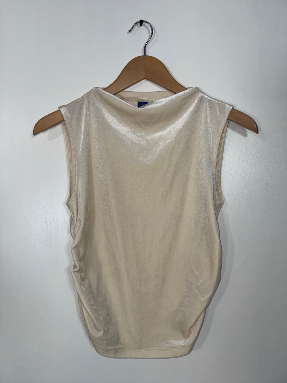 WSH140 {Old Navy} Ivory Cream Velvet Velour Ruched Mock Neck Crop Tank Top
